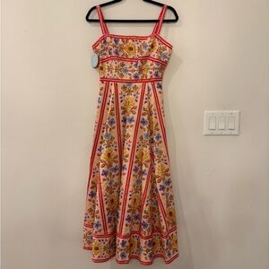 Hill House Pink Floral block stripe Maxi Dress size small - Red, Blue, Yellow